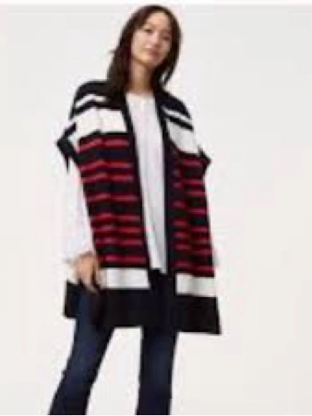 NWT Loft Red Cream and Navy Poncho Sweater